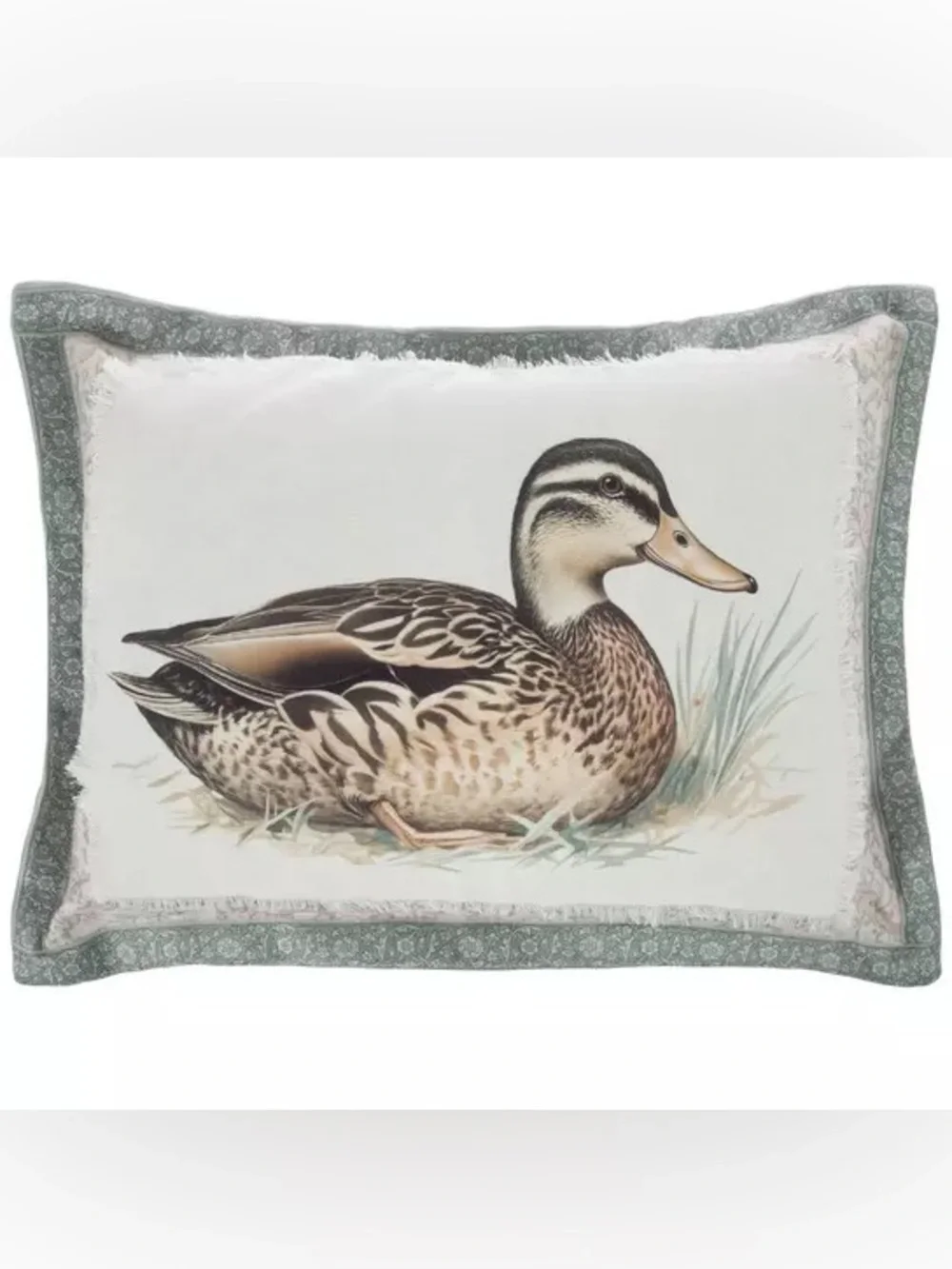 Muted Green & Cream Duck Pillow